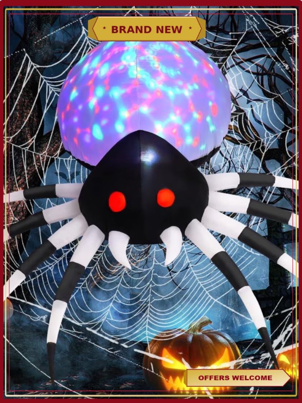 6FT Halloween Inflatable Spider Outdoor Decoration with Magic Light Blow Up